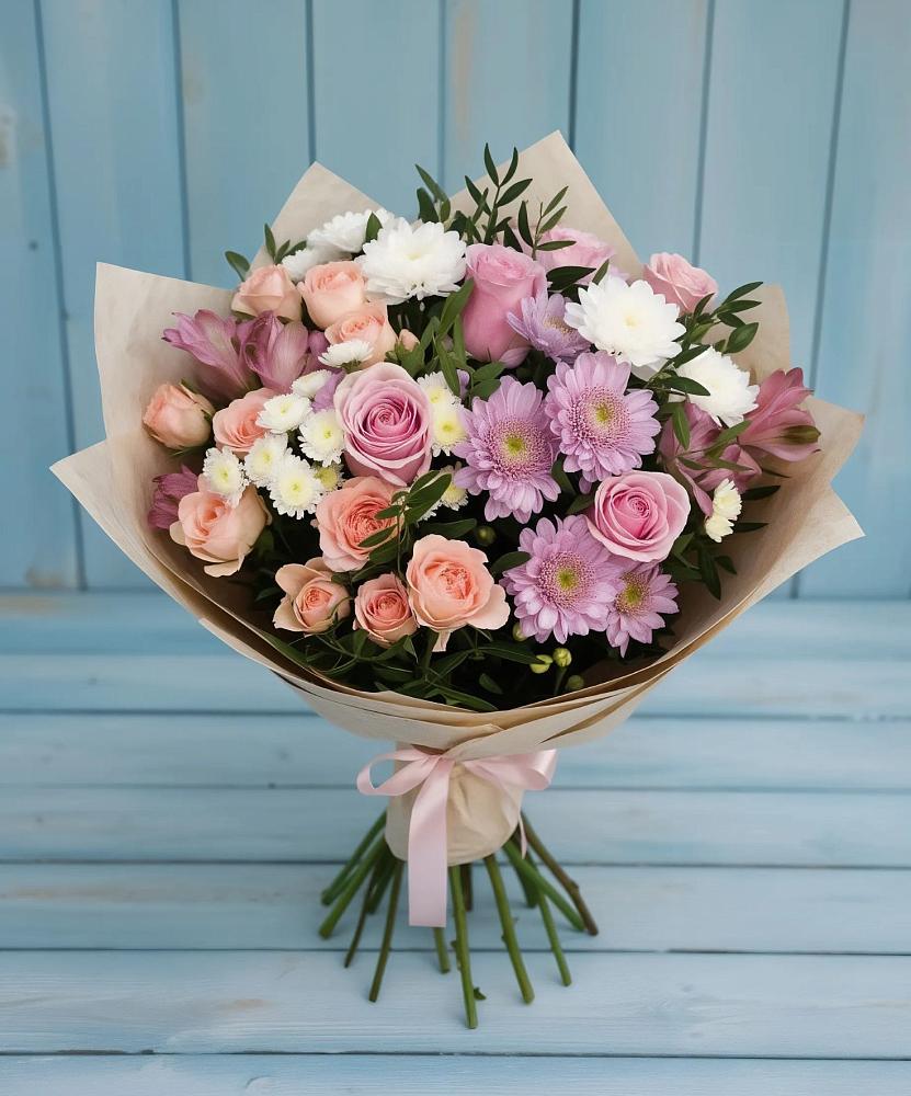 Букет цветов из: Хризантемы, Розы и Альстромерии в Сальске