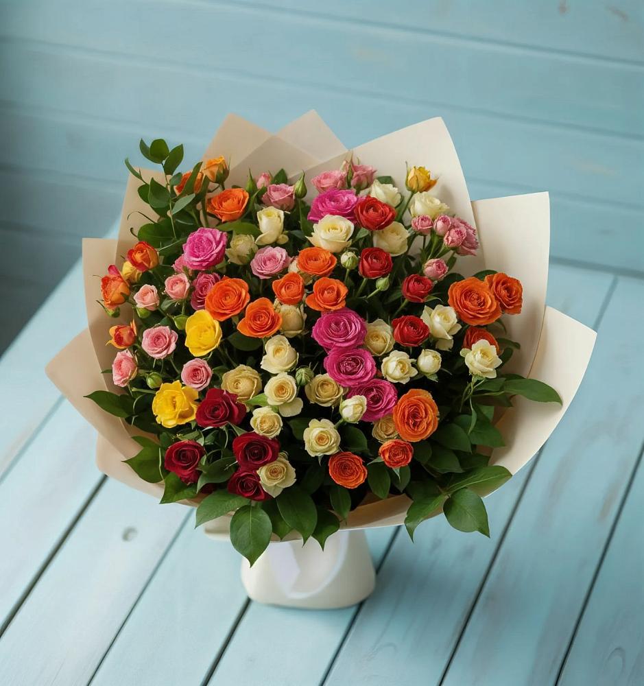 Букет Микс из разноцветных кустовых роз в Сальске