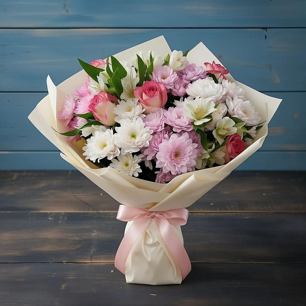 Букет цветов из: Хризантемы, Альстромерии и Розы в Сальске